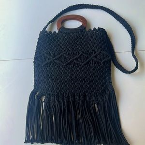 Danielle Nicole Macramé Handbag, Crossbody & Wooden Handle
